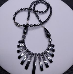 COPY - Hematite Stone Necklace - 21" - with 2 Pea…